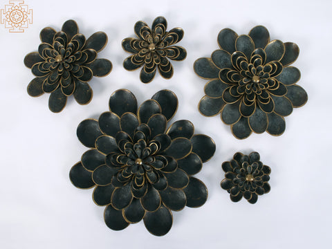 Black Dahlia Flower (Set of 5 pcs.) | Wall Hanging Brass Flower