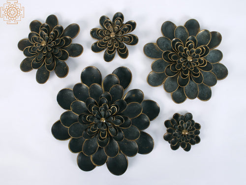Black Dahlia Flower Wall Hanging Brass Set of 5 Pieces
