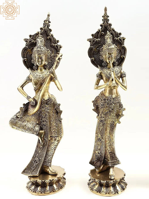 20" Thai Musician Ladies Handmade Brass Statue