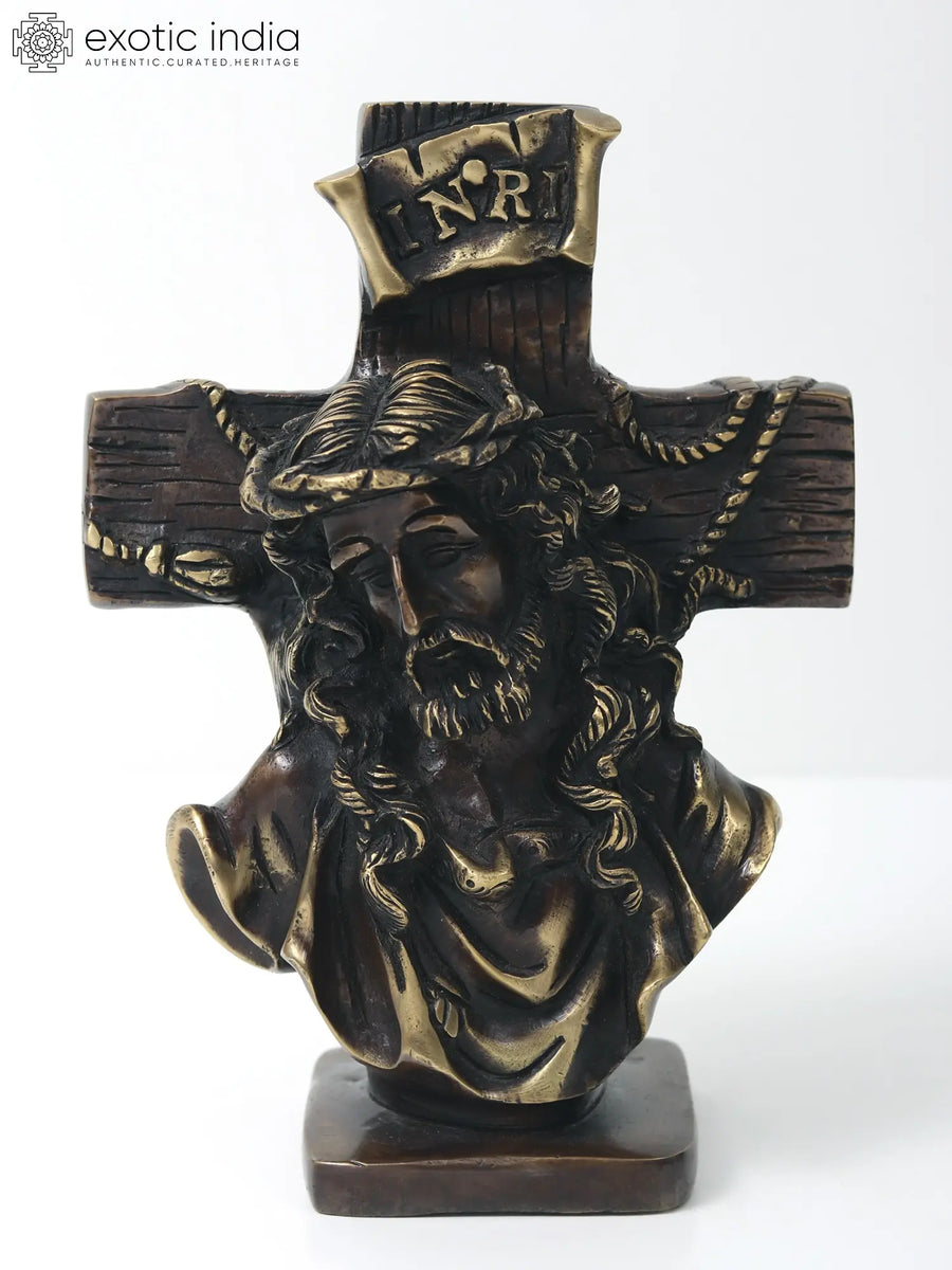 8" Jesus Christ on Cross Brass Statue for Home Decor