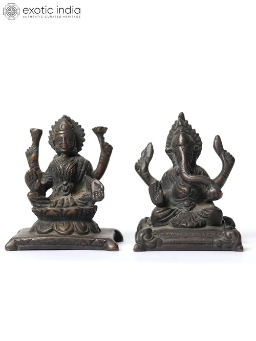 3" Blessing Lakshmi Ganesha Handmade Brass Statue