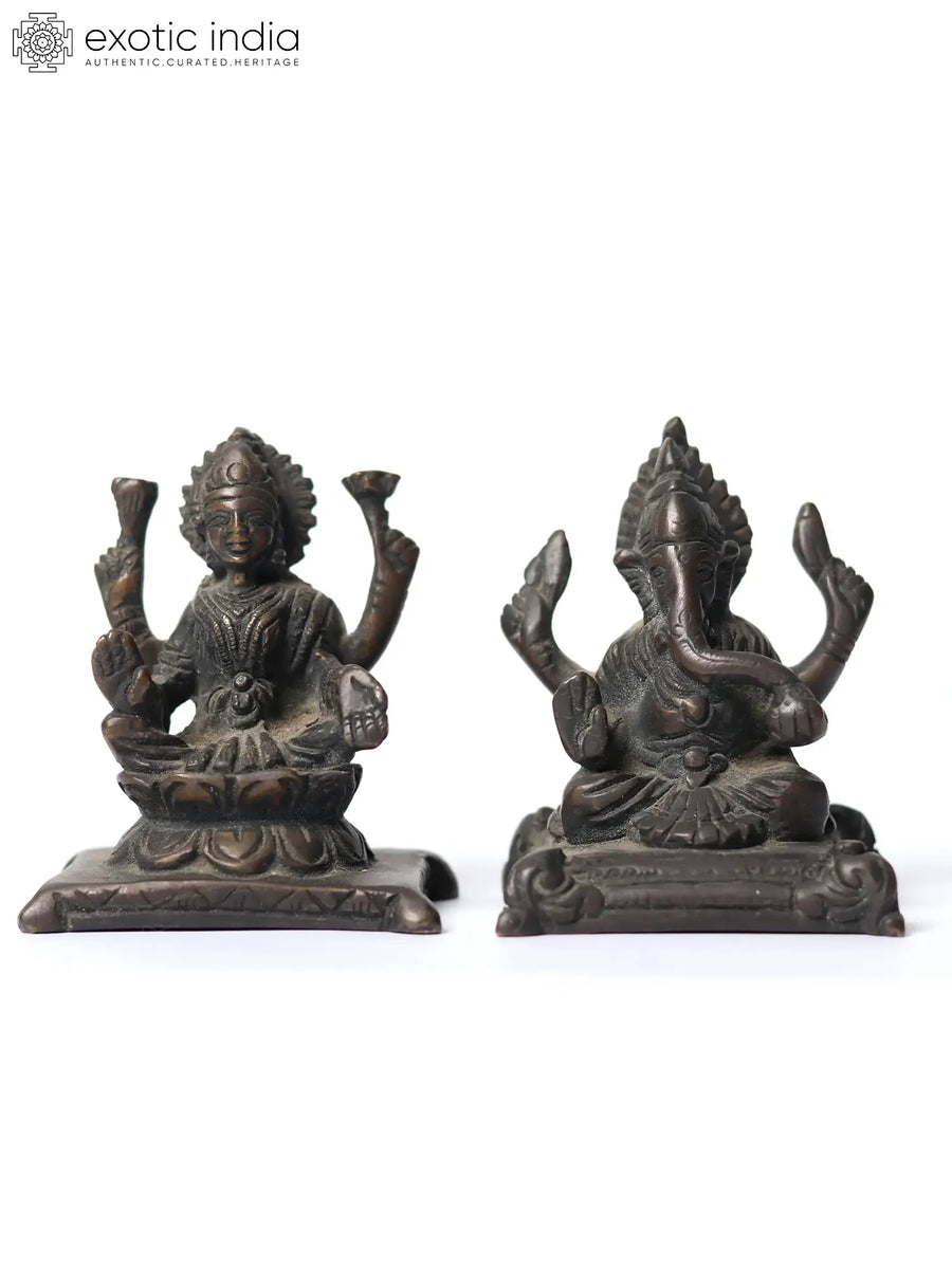 3" Blessing Lakshmi Ganesha Handmade Brass Statue