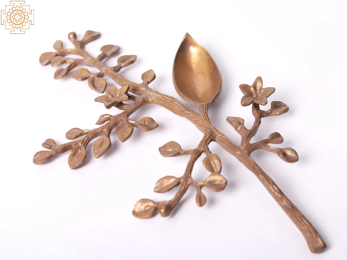 10" Brass Decorative Hand-Painted Tree Branch Diya