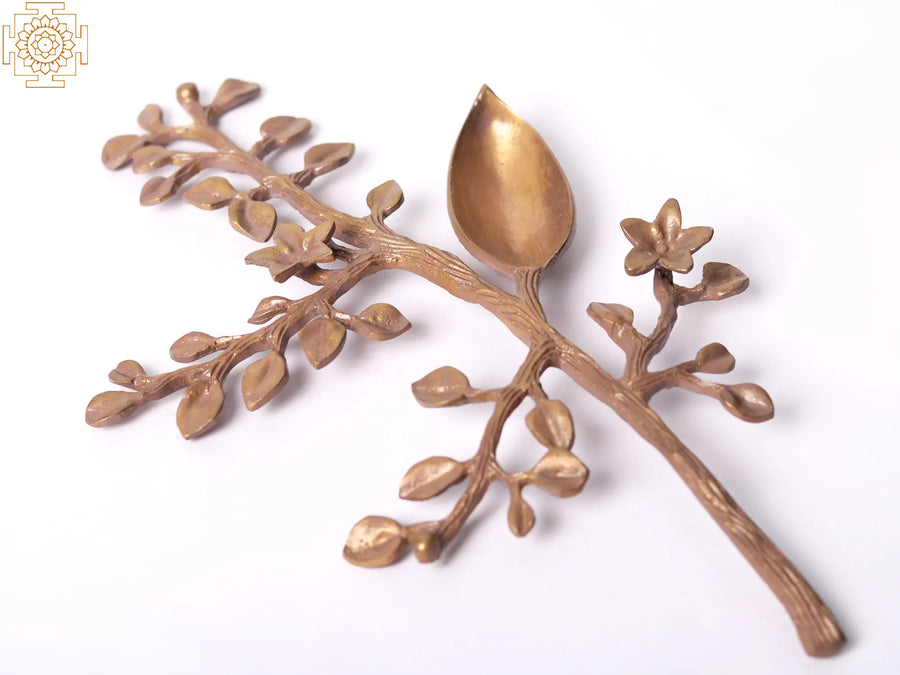 10" Brass Hand-Painted Tree Branch Diya for Home Decor