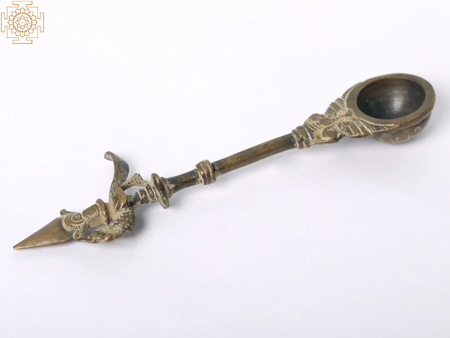 7" Brass Peacock Ritual Spoon for Pooja