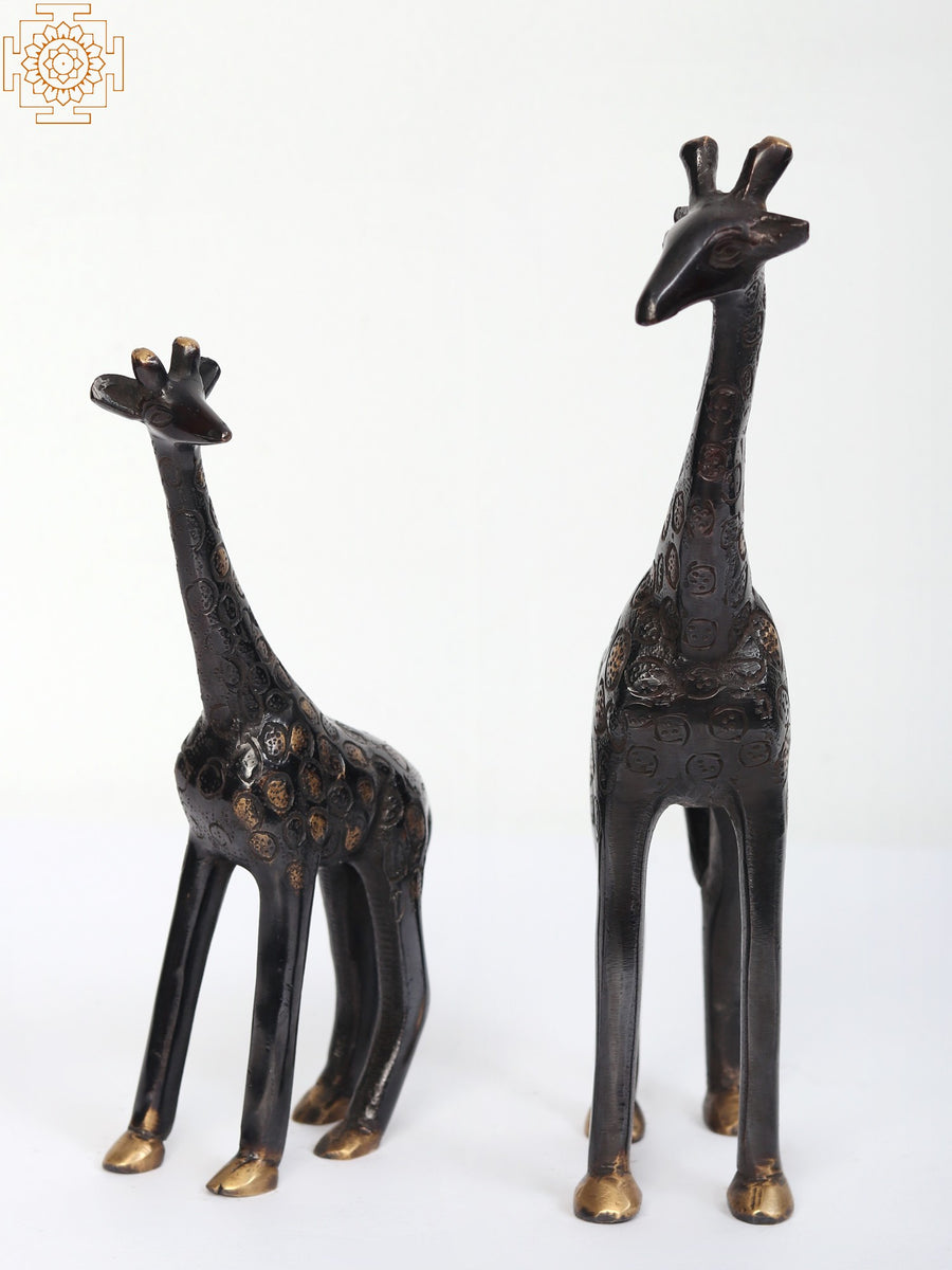 9" Brass Giraffe Pair Statue Handmade Home Decor