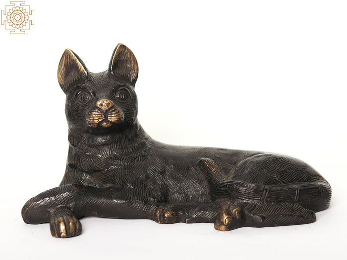 10" Brass Sitting Cat Statue Handmade Home Decor
