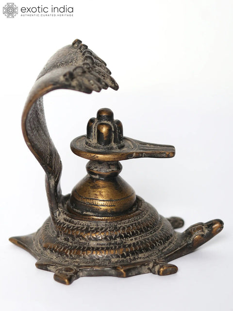 4" Small Shivalinga on Turtle Pedestal In Brass