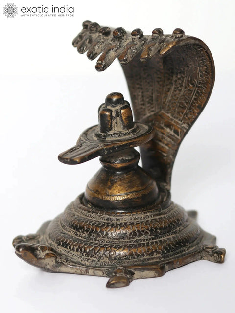 4" Small Shivalinga on Turtle Pedestal In Brass