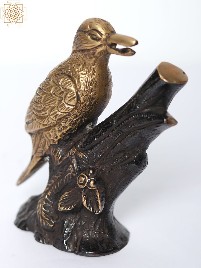 5" Brass Bird on Branch Statue for Home Decor