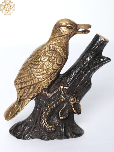 5" Bird Sitting on Branch Statue in Brass
