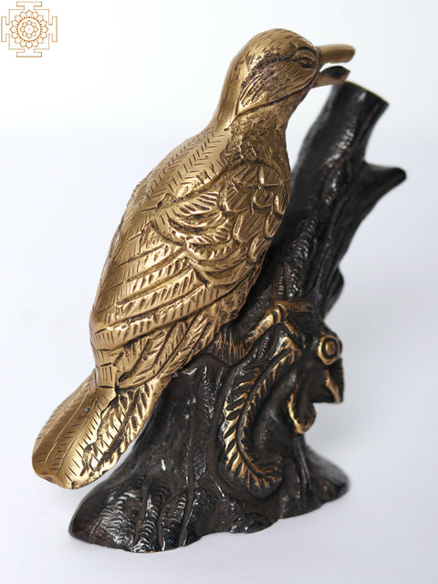 5" Bird Sitting on Branch Statue in Brass