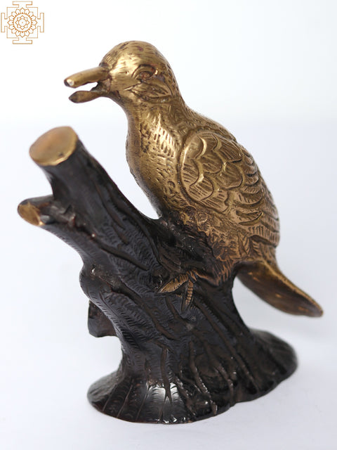 5" Bird Sitting on Branch Statue in Brass