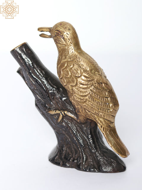 5" Bird Sitting on Branch Statue in Brass