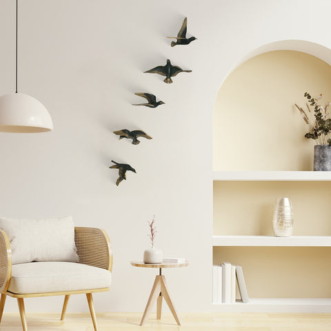 Decorative Birds In Brass (Set of 5) | Wall Decor