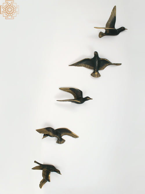 Decorative Birds Brass Wall Hanging Set of 5