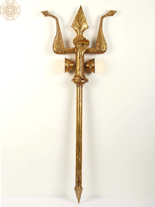 Snake Design Brass Trishul Statue for Pooja