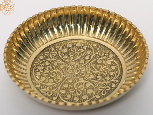 Brass Floral Design Decorative Plate for Home Decor
