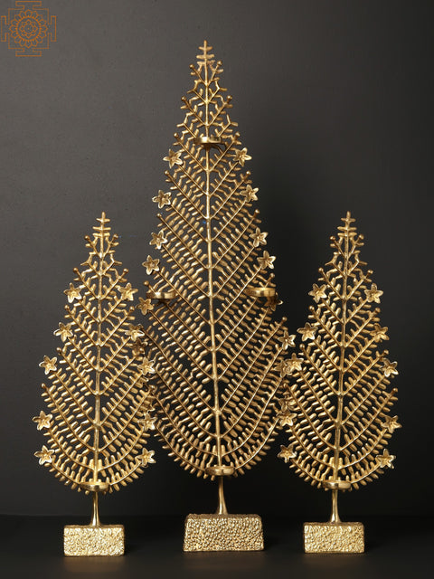 Brass Christmas Tree With Candle Holder (Set of 3)