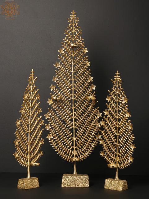 Brass Christmas Tree With Candle Holder (Set of 3)