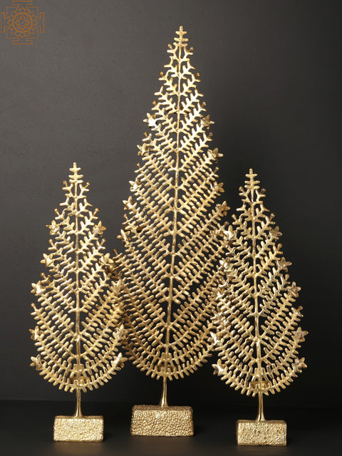 Brass Christmas Tree With Candle Holder (Set of 3)