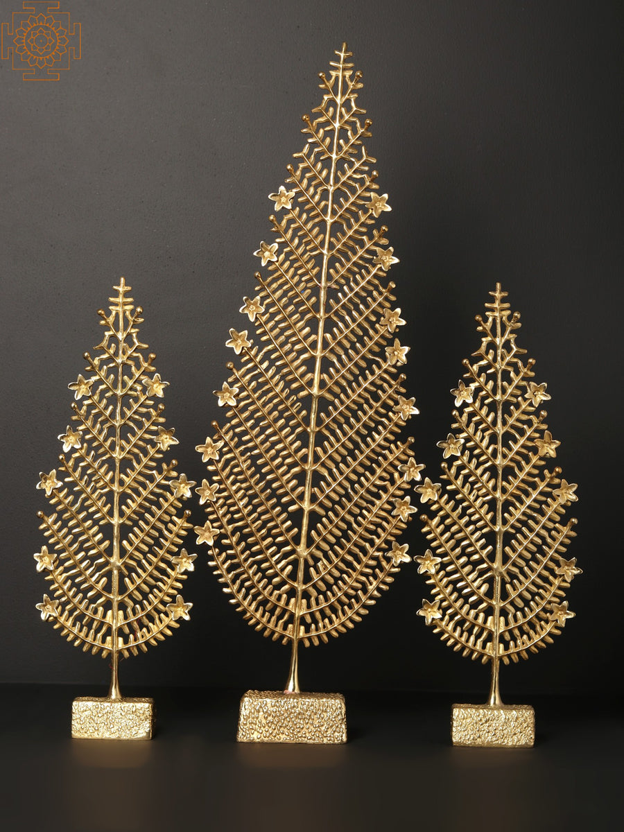 Decorative Brass Christmas Tree Set of 3 Handmade