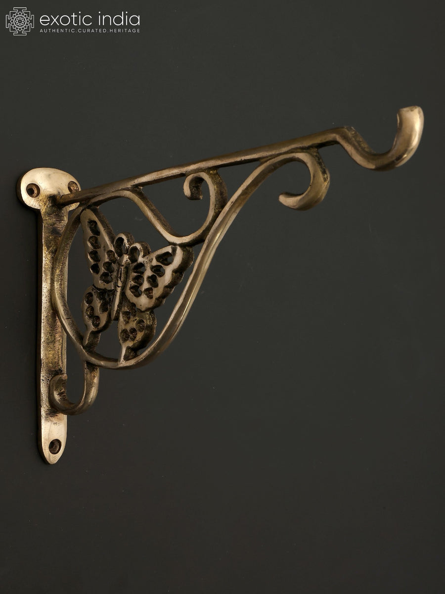 9" Brass Butterfly Wall Hanging Bracket for Home Decor