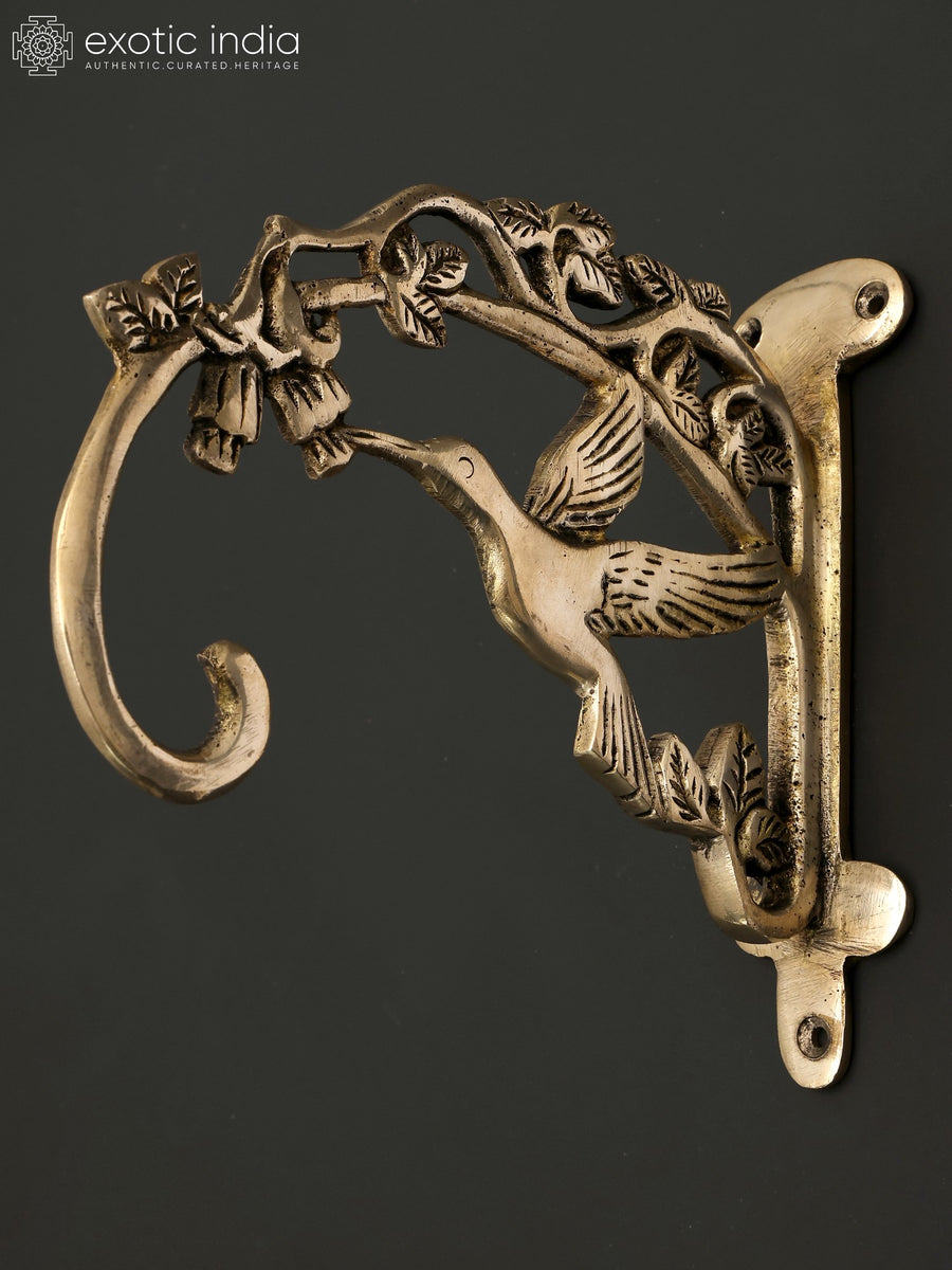 7" Brass Bird Design Wall Hanging Bracket for Home Decor