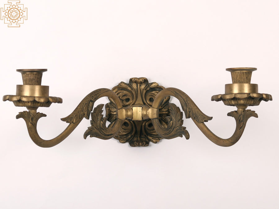 14" Brass Wall Mounted Candle Holder for Home Decor