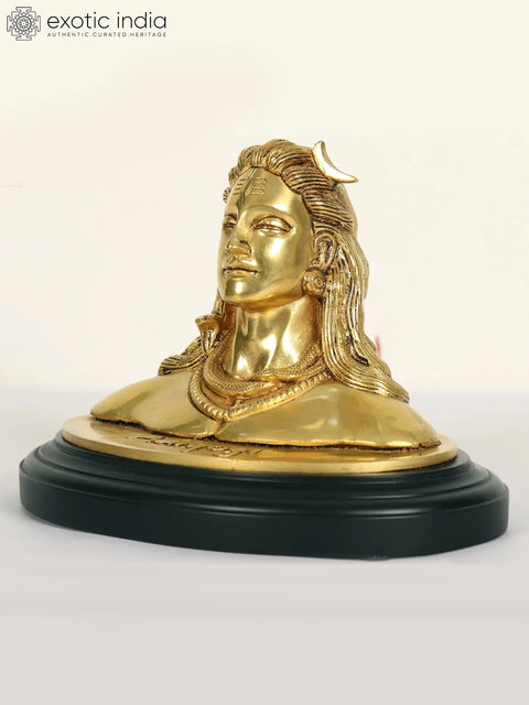 8" Brass Adiyogi Shiva Bust on Wood Base