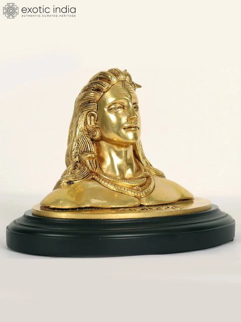 8" Brass Adiyogi Shiva Bust on Wood Base