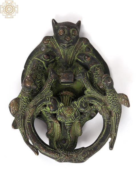 Bat Door Knocker with Peacock on Knocker Ring