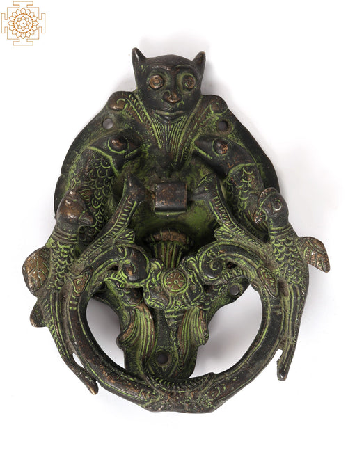 Brass Bat Door Knocker with Peacock Knocker Ring