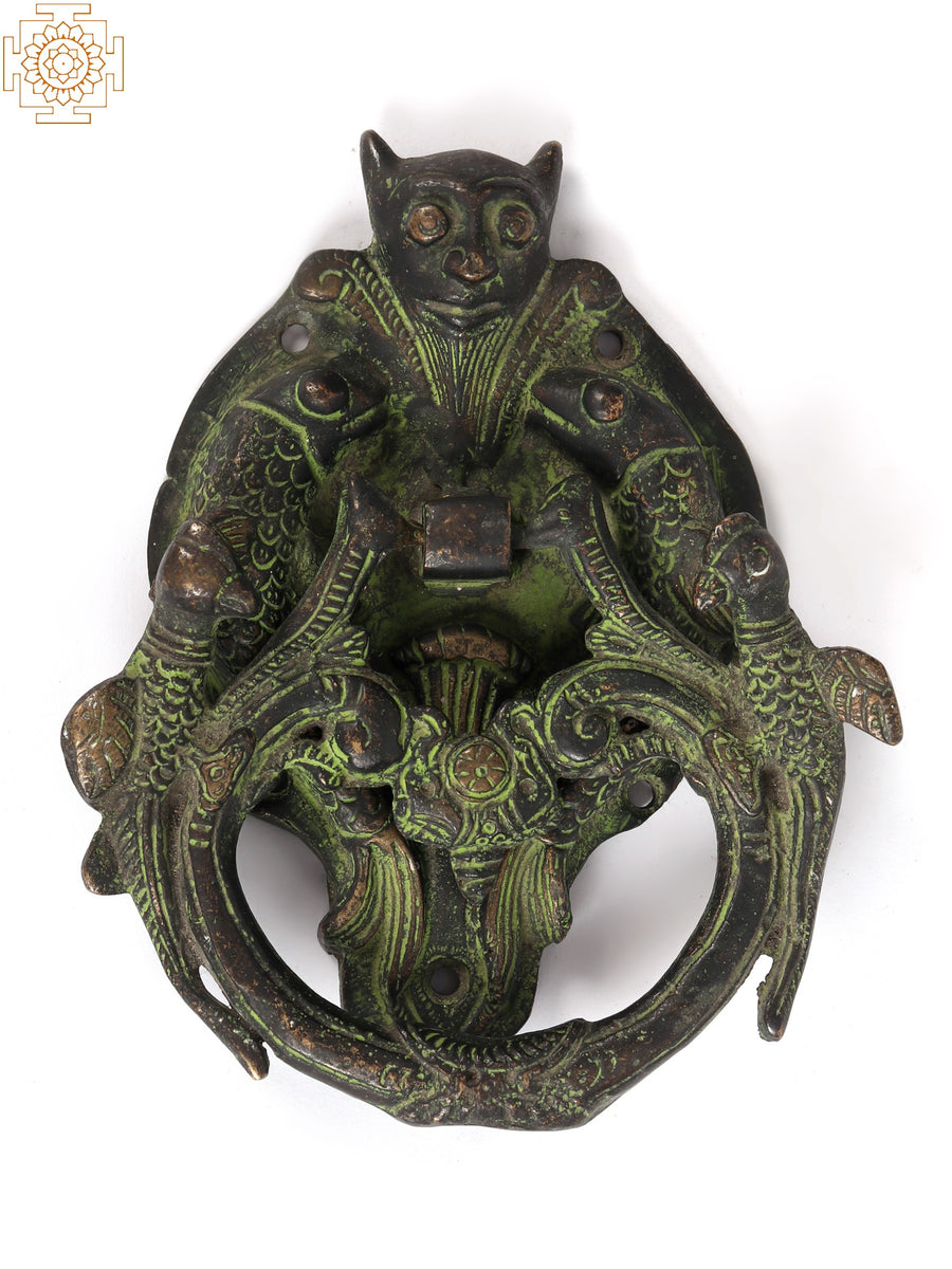 Brass Bat Door Knocker with Peacock Knocker Ring