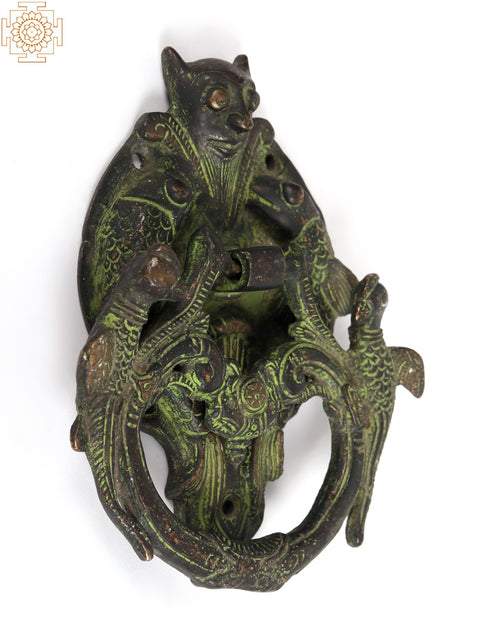 Bat Door Knocker with Peacock on Knocker Ring