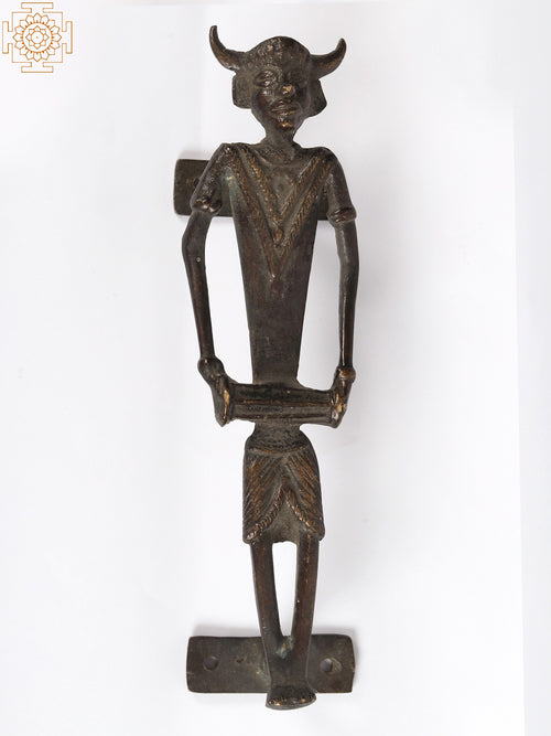 9" Tribal Man with Dholak Brass Door Handle