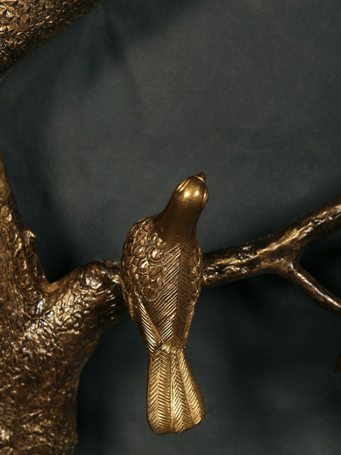 92" Super Large Brass Tree Branch with Flowers, Buds and Birds | Wall Decor