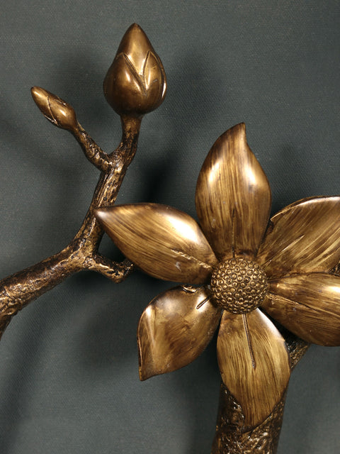 92" Super Large Brass Tree Branch with Flowers, Buds and Birds | Wall Decor