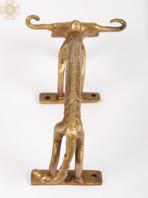 7" Brass Tribal Buffalo Door Handle | Unique Home Decor