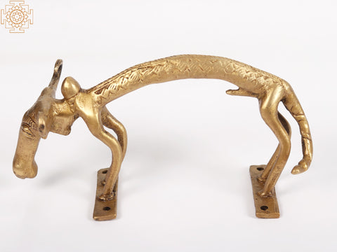 7" Brass Tribal Buffalo Door Handle | Unique Home Decor