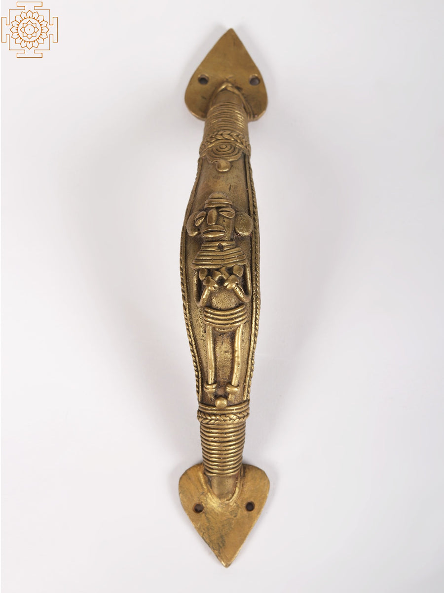 8" Tribal Figure Brass Door Handle for Home Decor