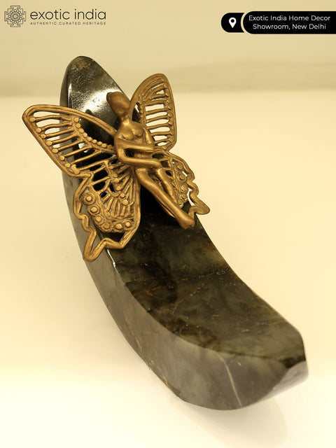9" Brass Angel on Labradorite Gemstone Base