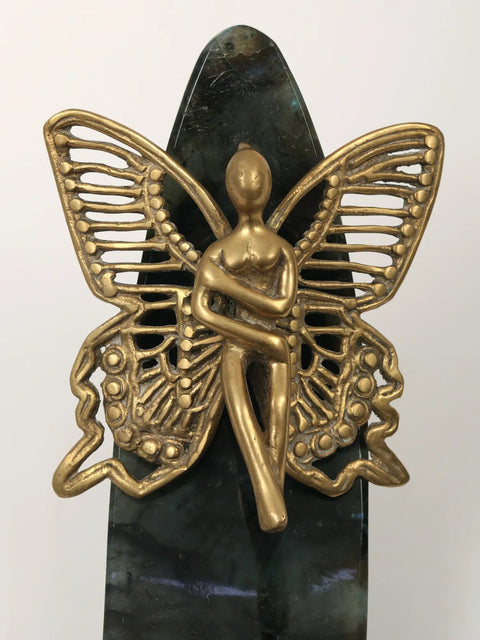 9" Brass Angel on Labradorite Gemstone Base