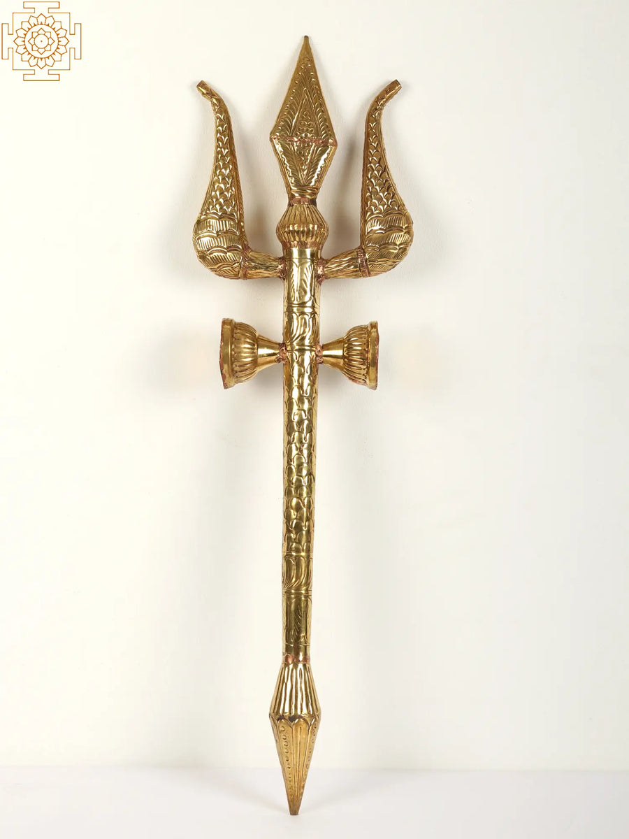 Lord Shiva Trishul with Damru Brass Statue