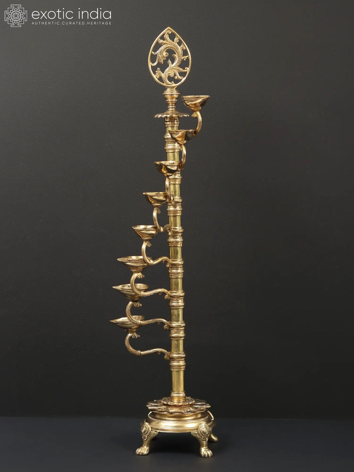 32" Large Eight Wicks Designer Lamp in Brass