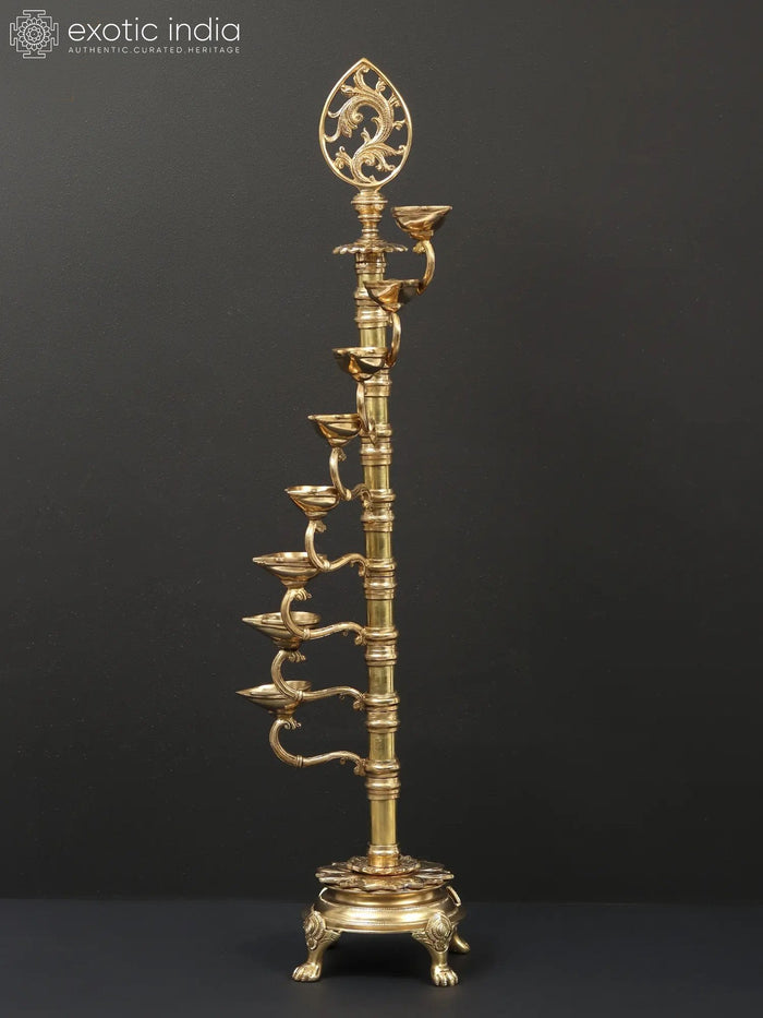 32" Large Eight Wicks Designer Lamp in Brass