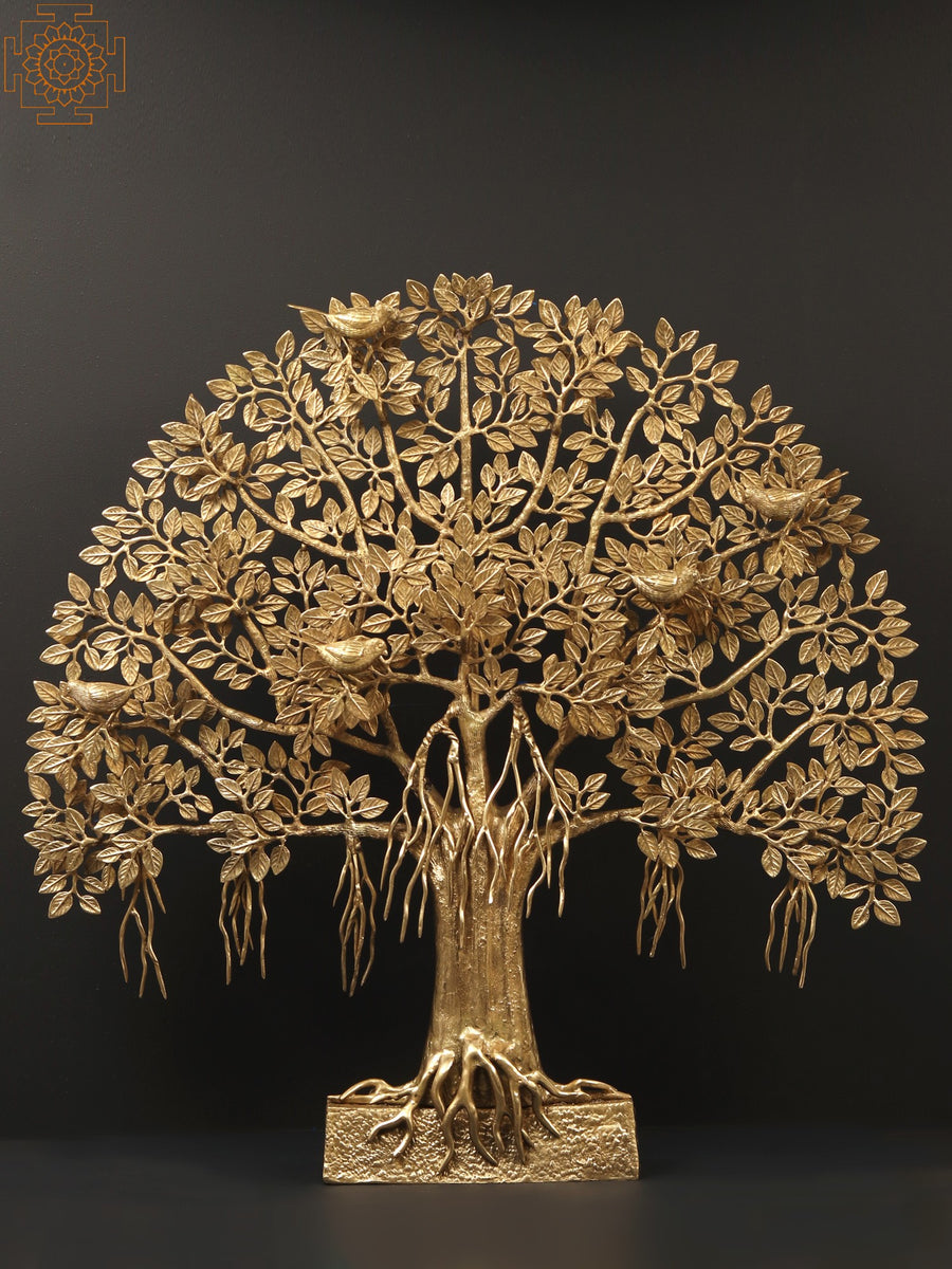 33" Brass Tree of Life Statue with Stand