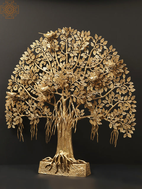 33" Large Brass Tree of Life with Stand