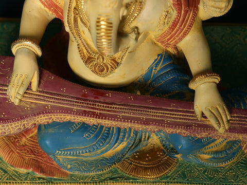 11" Brass Lord Ganesha Statue Playing Veena