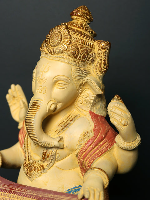 11" Brass Lord Ganesha Statue Playing Veena